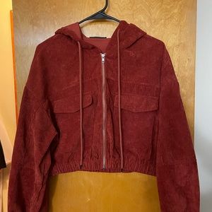 Cropped corduroy zip up hoodie